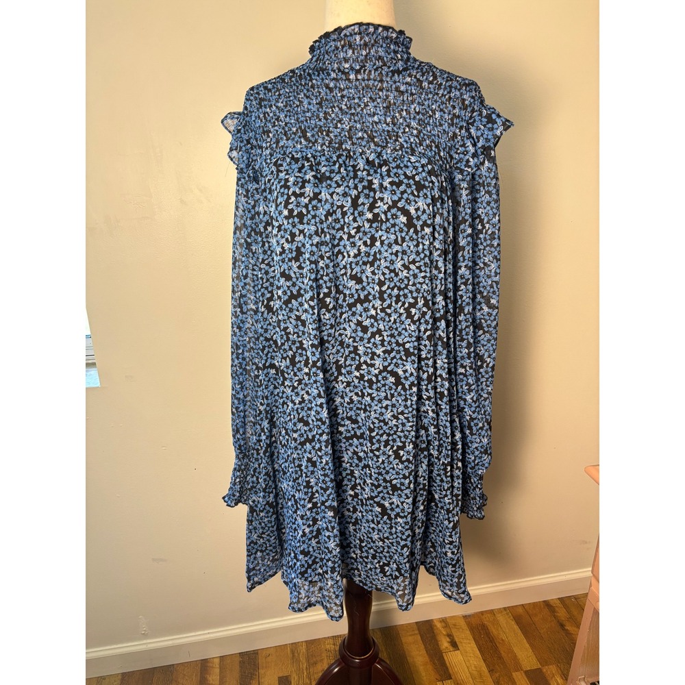 Mi Ami Blue Floral Smocked Dress Ruffle Cottagecore Boho‎ Prairie Mini Brunch